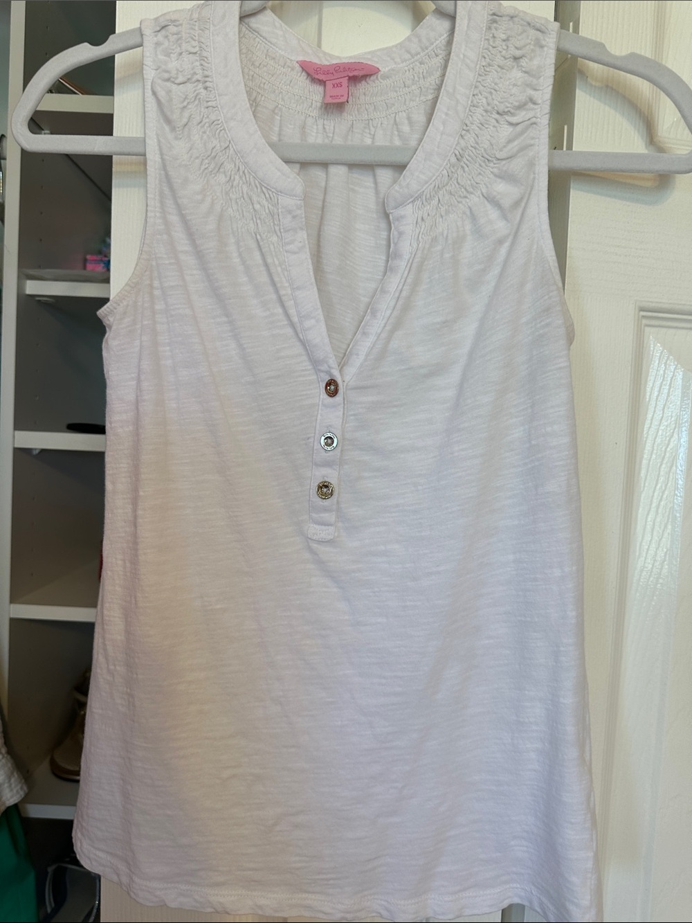 Lilly Pulitzer White Sleeveless Henley Tank with Button Placket